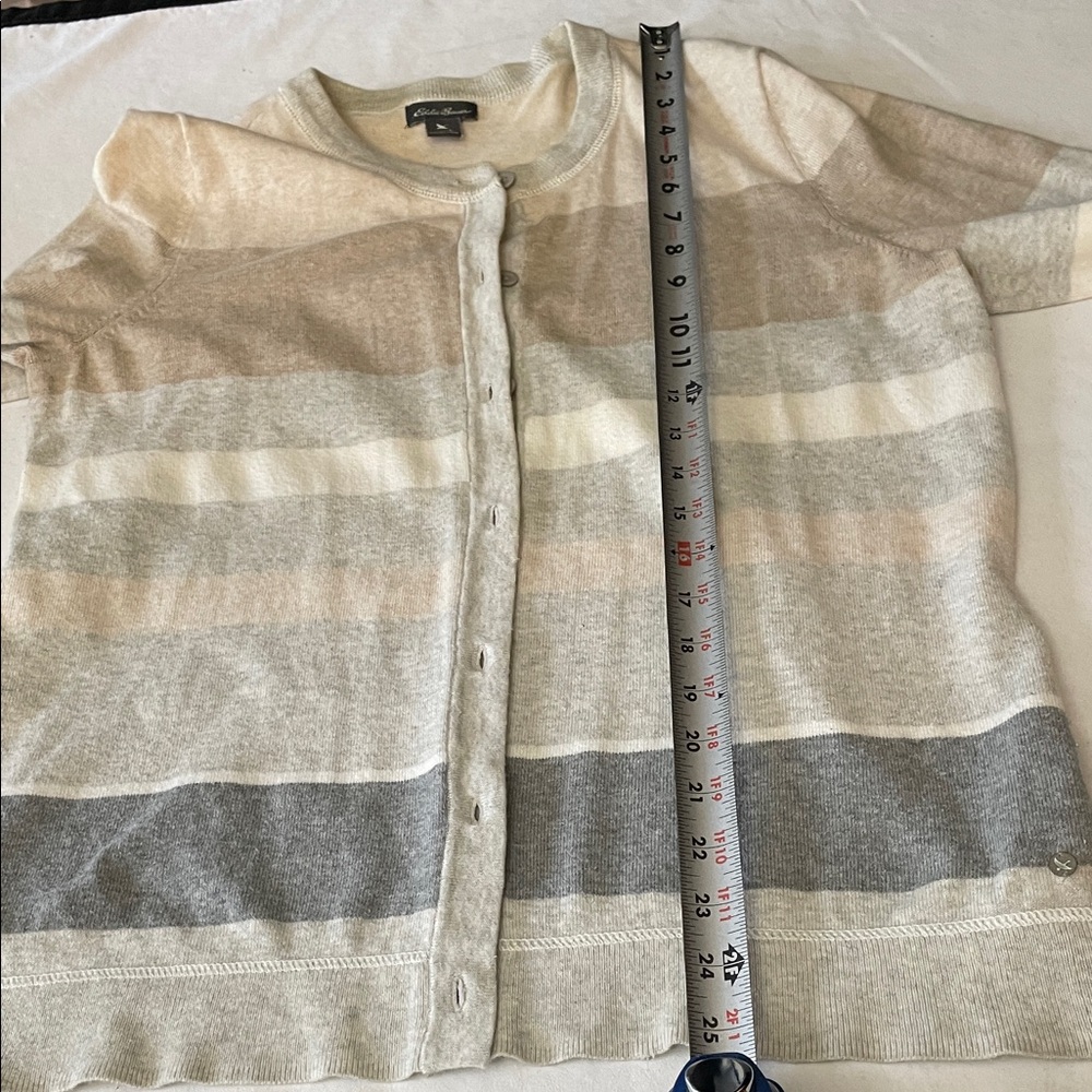 Women’s EUC EDDIE BAUER Neutral Large Striped Button-Front Cardigan Sz L. - Picture 11 of 12